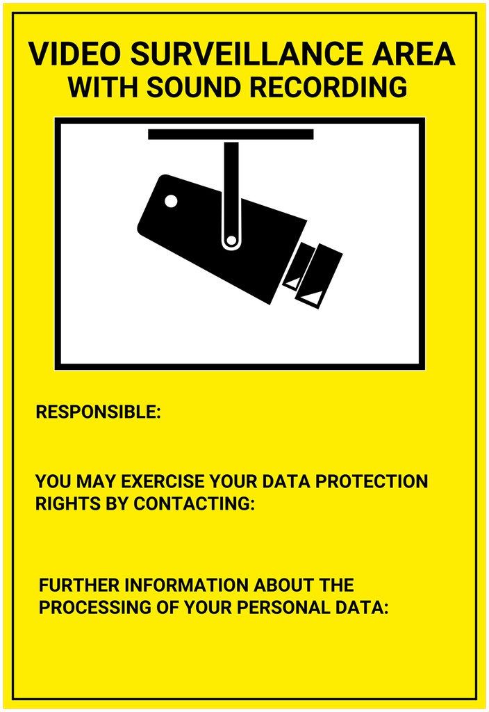 BSC00839 - Placa / cartel de Zona Videovigilada con grabación de sonido Inglés PVC para interior/exterior. Homologado según normativa vigente