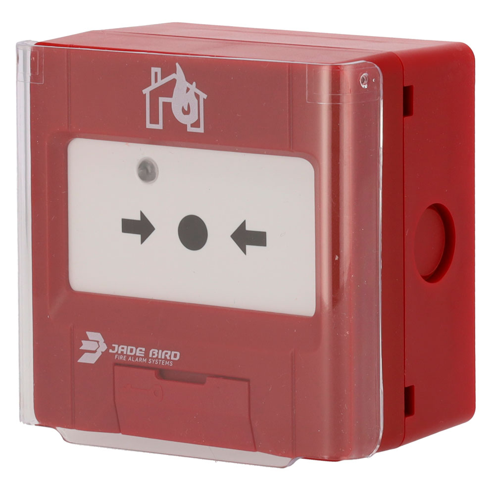 JBE-2100C - Pulsador manual analógico Rearmable con base y tapa de protección incluída. Superficie