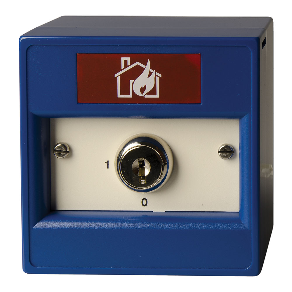DM700KB-N - Pulsador manual con llave para superficie, dos posiciones. Azul