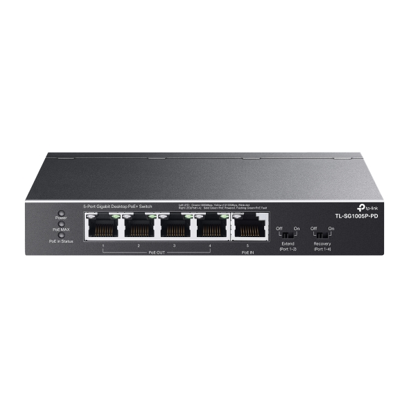 TL-SG1005P-PD - Switch esclavo alimentando desde otro dispositivo POE (no incluido) Gigabit sobremesa no gestionable 5 puertos 1 puerto PoE++ de entrada y 4 puertos PoE+ de salida