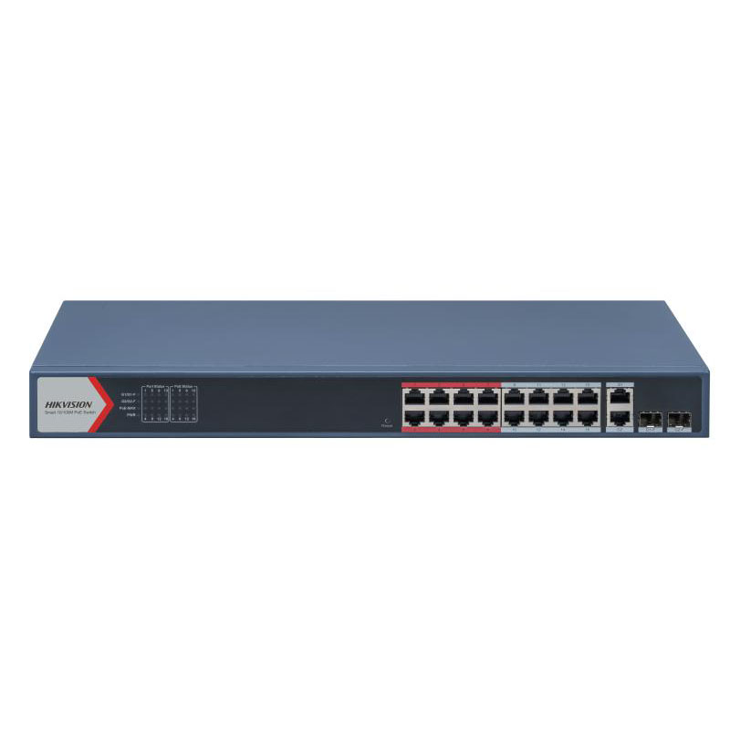 DS-3E1318P-EI(B) - Switch POE inteligente 16 puertos 100Mbps - 2 Puertos Gigabit RJ45 - 2 Puertos SFP Gigabit Gestionable