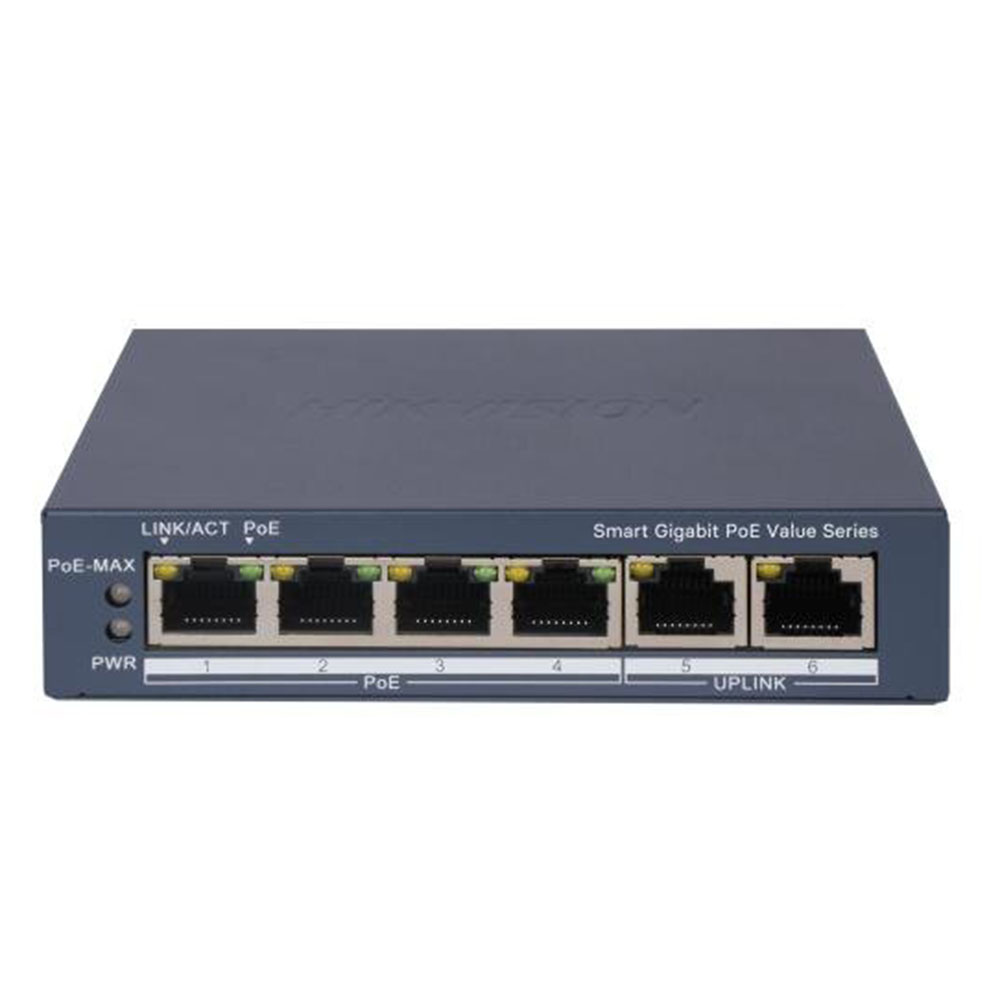 DS-3E1506P-EI/M - Switch PoE inteligente Gigabit de 4 puertos PoE + 2 RJ45