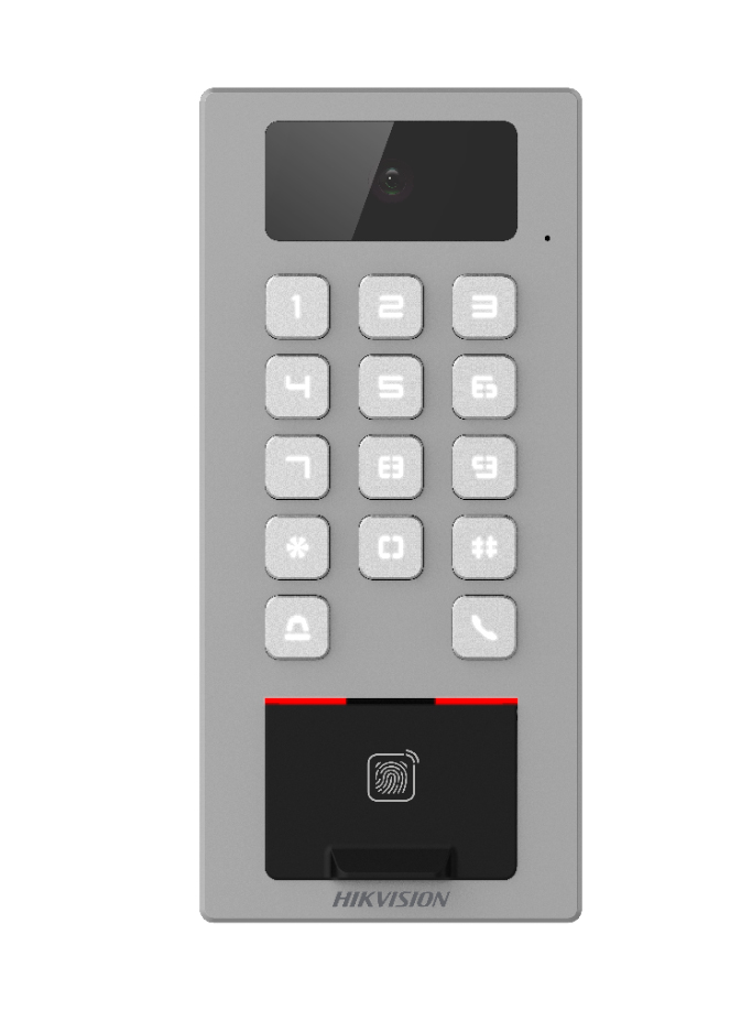 DS-K1T502DBFWX-C - Terminal 2en1 Autónomo Exterior Hik-Connect Cámara 2MP Lector huella Acceso tarjeta/teclado y Videoportero Hikvision