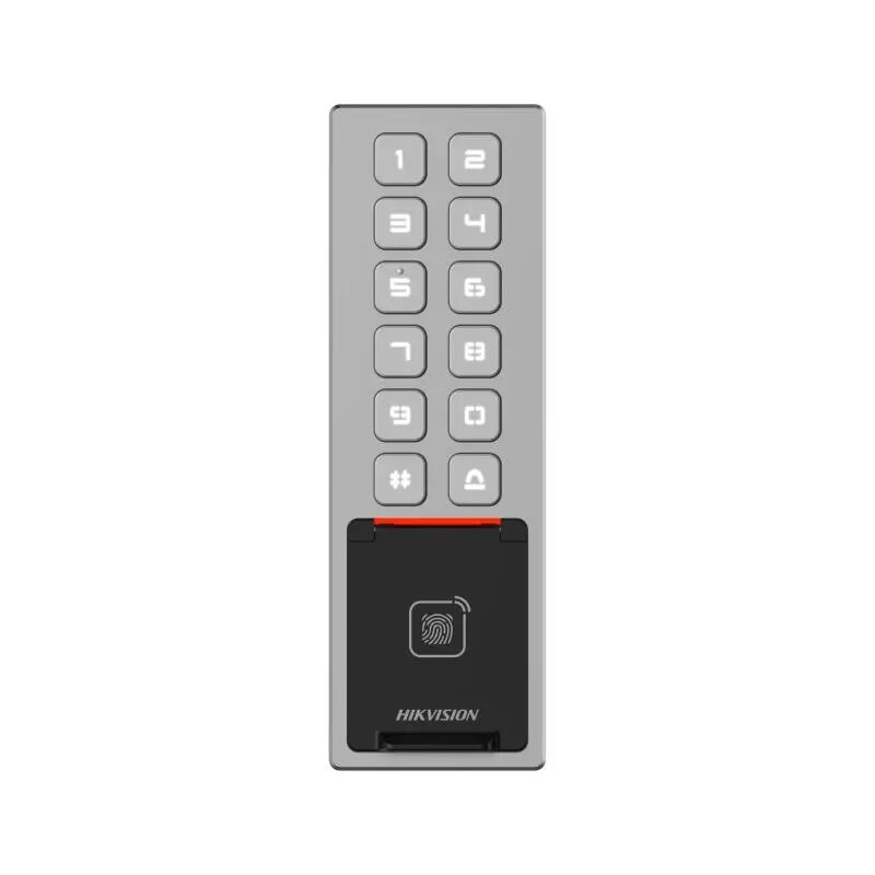 DS-K1T805MBFWX - Terminal de control de accesos tarjeta M1 huella digital PIN y bluetooth IP65 IK08 Diseño Slim Hikvision
