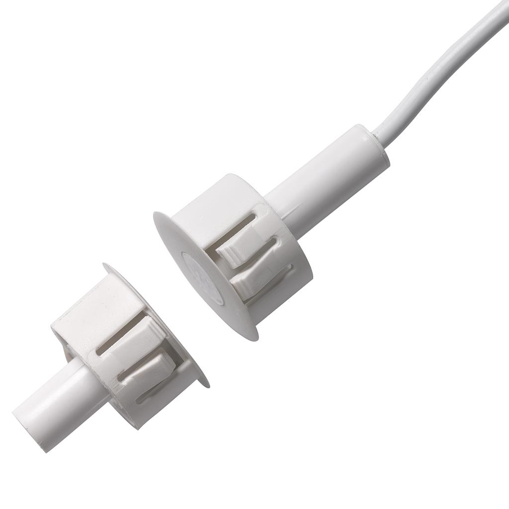 DC138 - Contacto magnético empotrar en puertas metálicas. Apertura operativa máx. 12mm. 2m de cable. Blanco