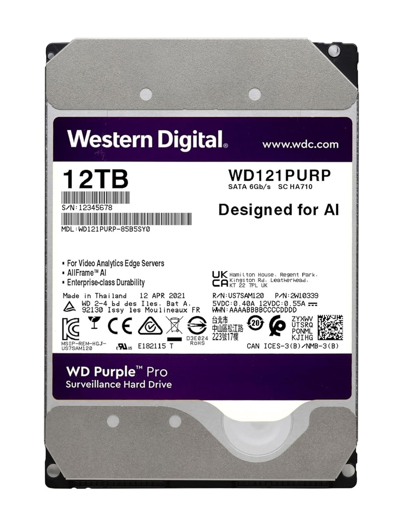 WD121PURP - Disco duro especial videovigilancia 12TB