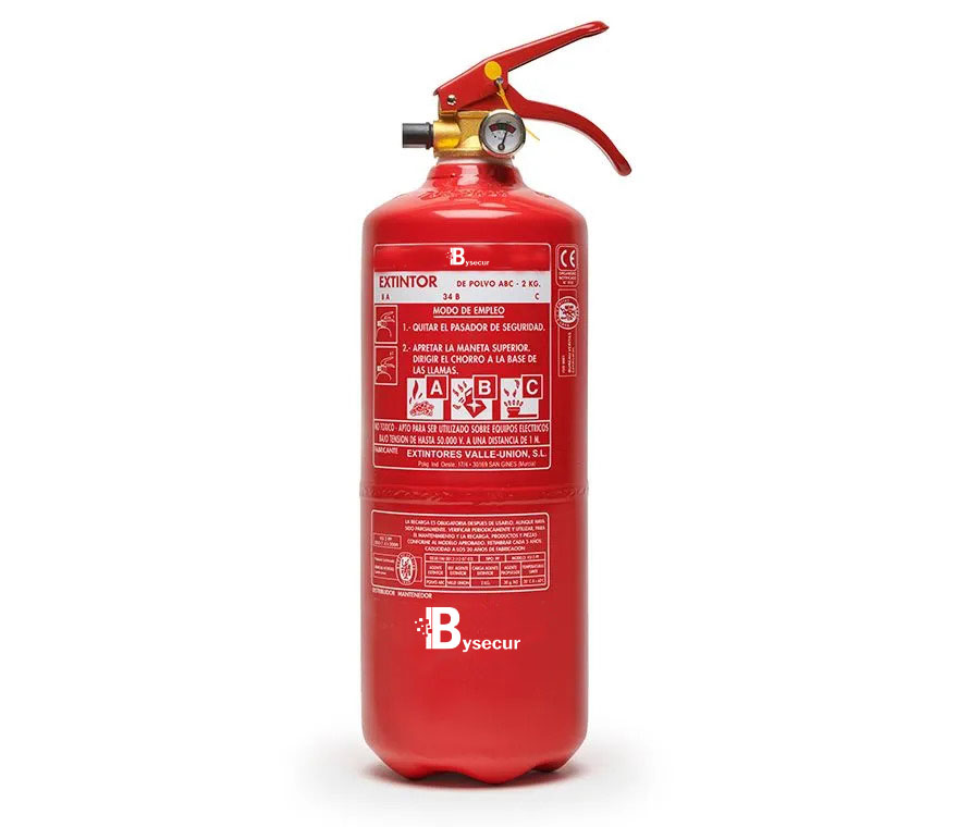 VU-2-PP - Extintor de Polvo Químico ABC 2Kg con soporte de plástico