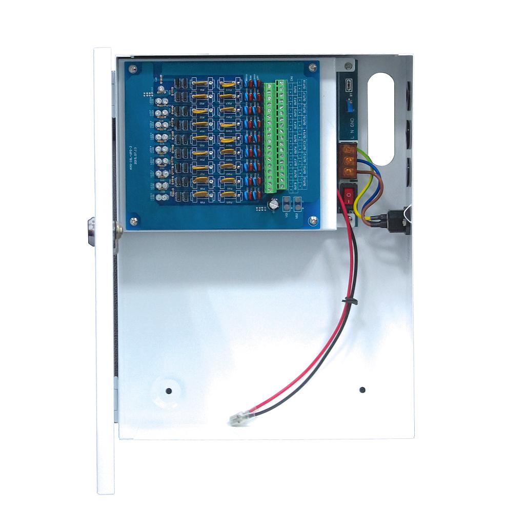KAS-DC120910B - Fuente de alimentación CCTV 13.8V 10A 9 Salidas Conexión Batería 7-20Ah (no incluida) Folksafe