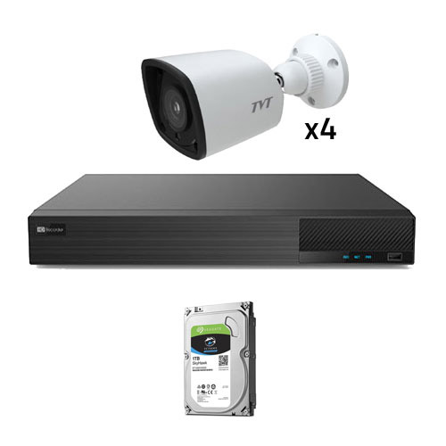 KIT_TVT_1080_3 - Kit CCTV 4 cámaras Bullet Preconfigurado TVT 1080p
