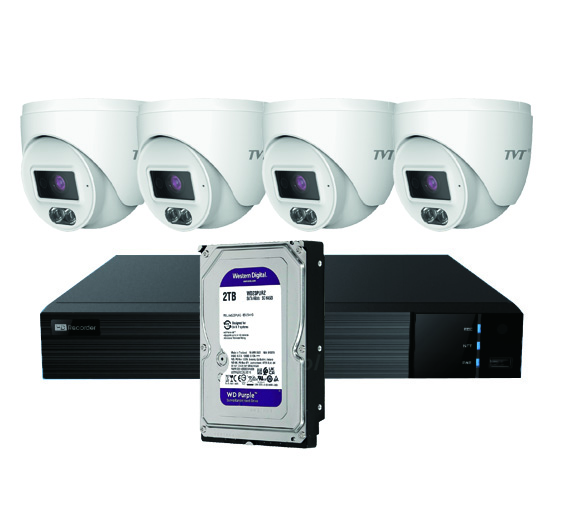 KIT DOMO IP TVT 4CH - Kit CCTV IP NVR 4CH PoE + 4 Domos 4MP 2.8mm + HD2TB