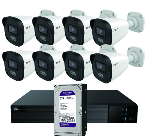 KIT BULLET IP TVT 8CH - Kit CCTV IP NVR 8CH PoE + 8 Bullets 4MP 2.8mm + HD4TB