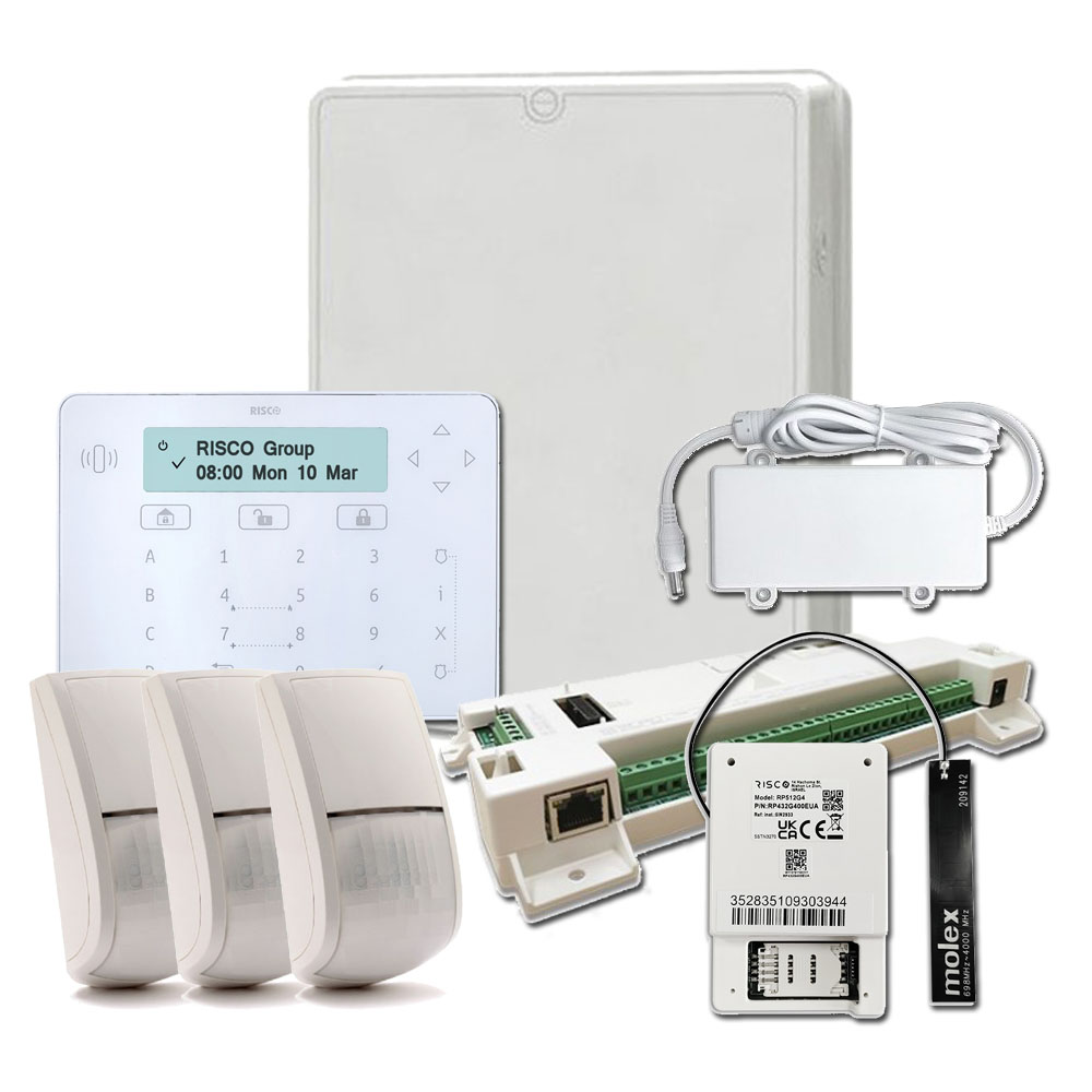 Adecuación G3 2G - Kit LightSYS de Adecuación a Grado 3 Placa + Teclado táctil + Módulo GSM 2G + 3 Detectores + Fuente + Caja RISCO