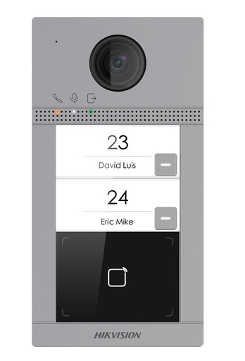[HIK-INTERCOM-67] DS-KV8213-WME1(C)/Flush - Placa calle Videoportero cámara 2MP 2 botones (2 apartamentos) Tarjeta MF Empotrado IK08 Aluminio Hikvision