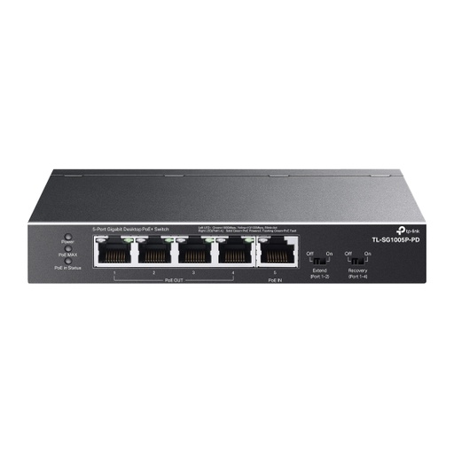 [TPLINK-4] TL-SG1005P-PD - Switch esclavo alimentando desde otro dispositivo POE (no incluido) Gigabit sobremesa no gestionable 5 puertos 1 puerto PoE++ de entrada y 4 puertos PoE+ de salida