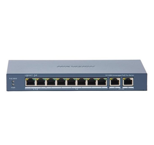 [HIK-T&D-192] DS-3E0310HP-E(C) - Switch POE Hikvision de 8 puertos no gestionable L2 POE 100Mbps 7P PoE 300m + 1P Hi-PoE 2P RJ45 Gigabit