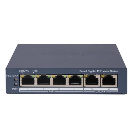 [HIK-T&D-79] DS-3E1506P-EI/M - Switch PoE inteligente Gigabit de 4 puertos PoE + 2 RJ45