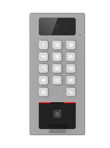 [HIK-ACC-78] DS-K1T502DBFWX-C - Terminal 2en1 Autónomo Exterior Hik-Connect Cámara 2MP Lector huella Acceso tarjeta/teclado y Videoportero Hikvision