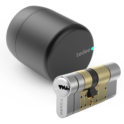 [TEDEE-89] PRO_BLACK+ BOMBILLO - Cerradura inteligente Tedee PRO para acceso sin llave Black + Cilindro Bombillo Gerda de Doble Embrague