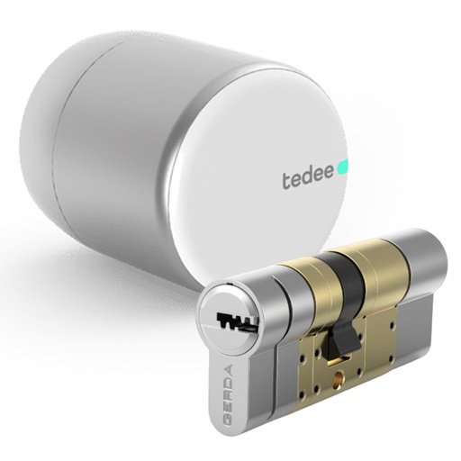 [TEDEE-10] PRO+BOMBILLO - Cerradura inteligente Tedee PRO para acceso sin llave Plata + Cilindro Bombillo Gerda de Doble Embrague