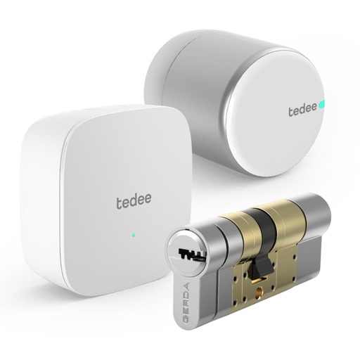 [TEDEE-11] PRO+BOMBILLO+BRIDGE - Cerradura inteligente Tedee PRO Plata + Cilindro Bombillo Gerda Doble Embrague + Brigde Wi-Fi