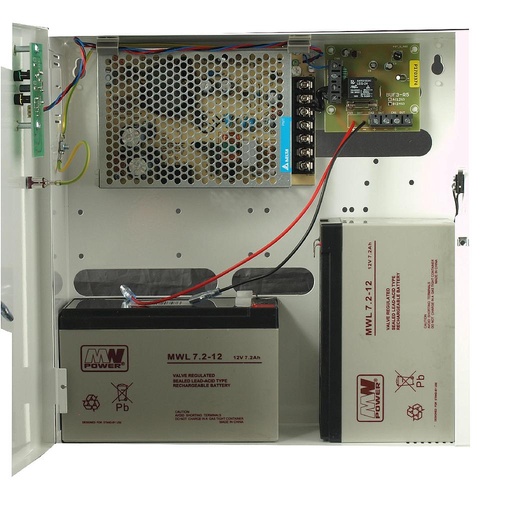 [BYSECUR-118] BSC02980 - Fuente de alimentación 24V - 4A con caja y espacio para 2 baterías de respaldo de 7Ah (no incluidas)