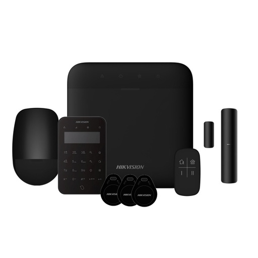 [HIK-ALARM-181] AXPRO-64-PIR-M-K-R-BLACK - Kit AXPRO 868MHz 64 zonas Hikvision Panel + PIR + Mando + Teclado + Contacto (Color Negro)
