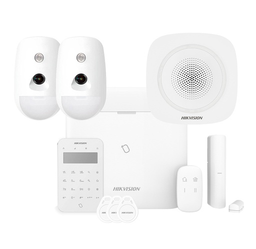 [HIK-ALARM-274] AXPRO-96-2CAM-M-K-S-R - Kit AXPRO 868MHz 96 zonas Hikvision Panel + 2 PIRCAM + Mando + Teclado Lector de Tags + Contacto + Sirena