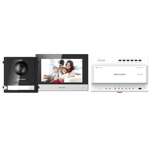 [HIK-INTERCOM-23] DS-KIS702Y - Kit videoportero 2 hilos Placa exterior + Monitor interior + alimentador + distribuidor/convertidor + SD 32GB Hikvision